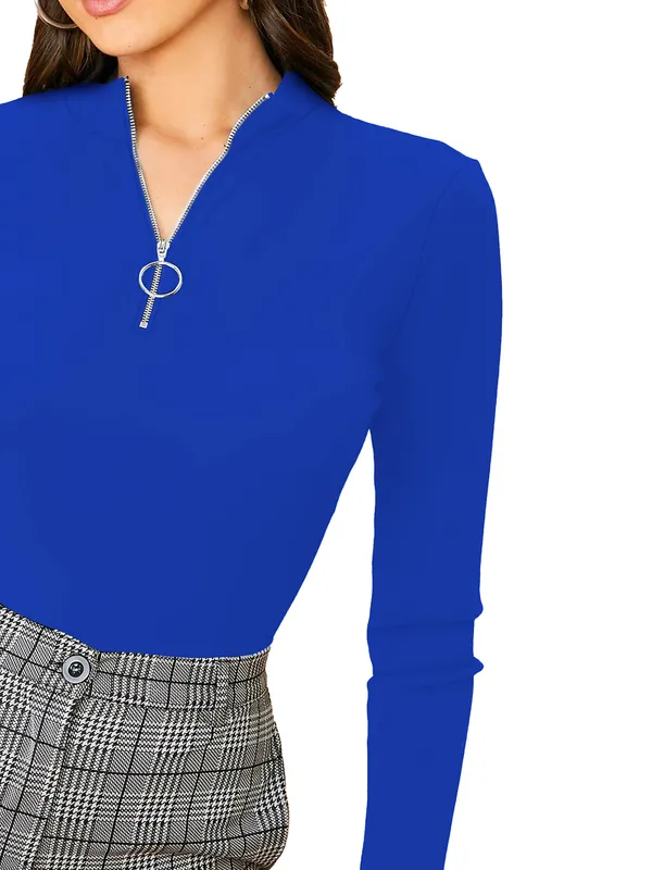 Royal_Blue_Dream_Beauty_Half_Zip_Mock_Neck_Long_Sleeve_Slim_Fit_Casual_Tee_Top_For_Women
