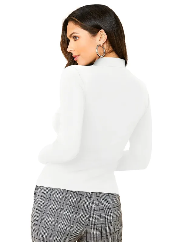 White_Dream_Beauty_Half_Zip_Mock_Neck_Long_Sleeve_Slim_Fit_Casual_Tee_Top_For_Women