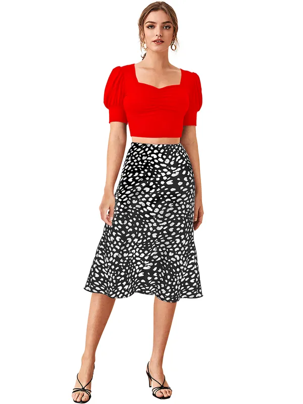 Red_Sweetheart_Neck_Puff_Sleeve_Slim_Fit_Poly_Spandex_Top_For_Women