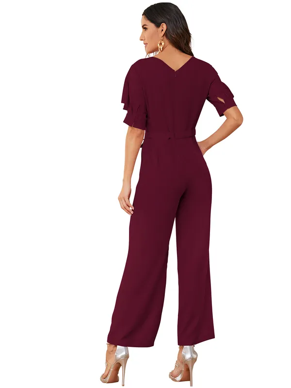 Maroon_Solid_With_Matching_Belt_Jumpsuit_For_Women