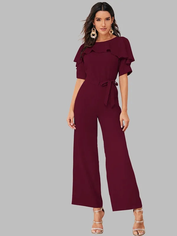 Maroon_Solid_With_Matching_Belt_Jumpsuit_For_Women