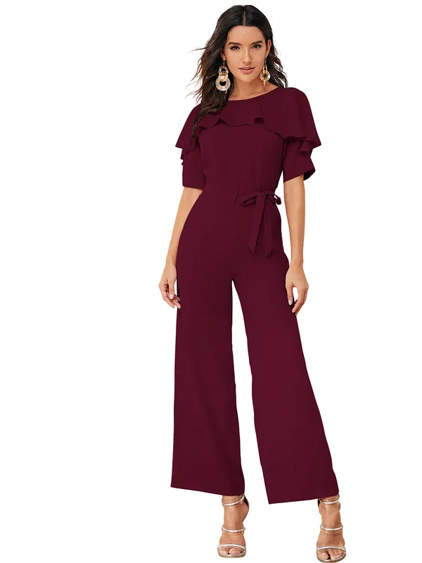 Maroon_Solid_With_Matching_Belt_Jumpsuit_For_Women