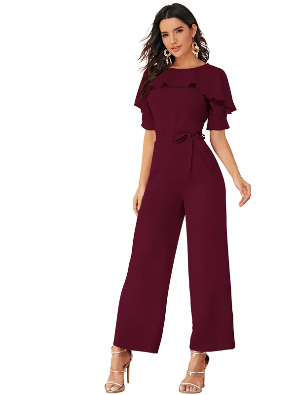Maroon_Solid_With_Matching_Belt_Jumpsuit_For_Women