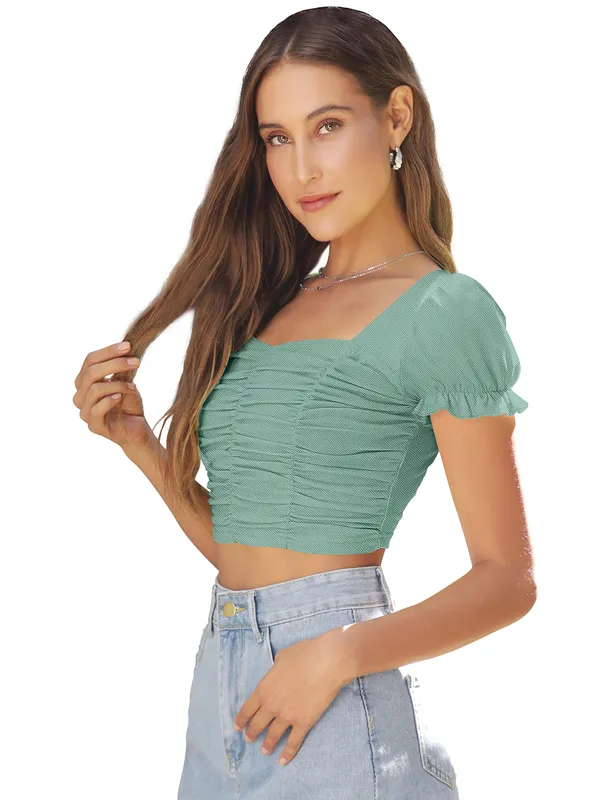 Pista_Solid_Short_Puff_Sleeve_Slim_Fit_Top_For_Women
