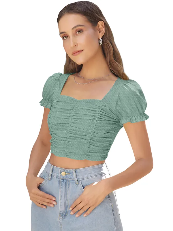 Pista_Solid_Short_Puff_Sleeve_Slim_Fit_Top_For_Women