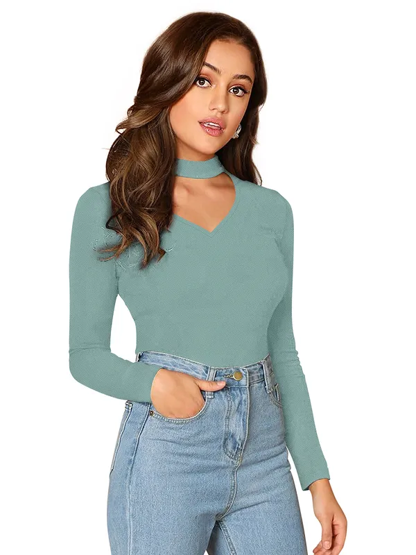 Pista_Choker_Neck_Cut_Out_Keyhole_Long_Sleeve_Tee_Tops_For_Women