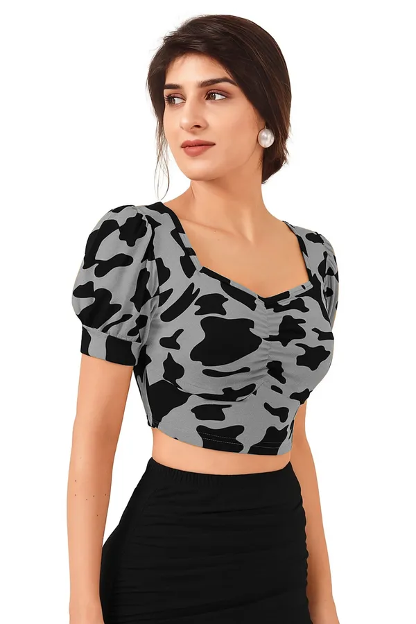 Grey_Printed_Regular_Fit_Crepe_Puff_Sleeve_Classy_Casual_Top_For_Women