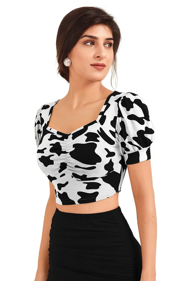 White_and_Black_Printed_Regular_Fit_Crepe_Puff_Sleeve_Classy_Casual_Top_For_Women