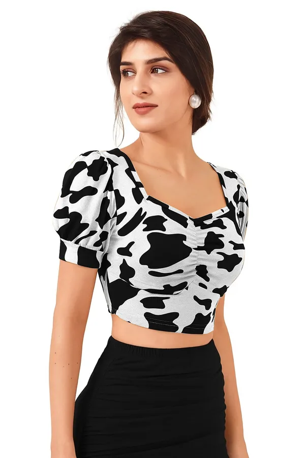 White_and_Black_Printed_Regular_Fit_Crepe_Puff_Sleeve_Classy_Casual_Top_For_Women