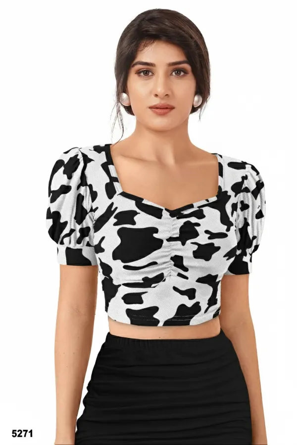 White_and_Black_Printed_Regular_Fit_Crepe_Puff_Sleeve_Classy_Casual_Top_For_Women