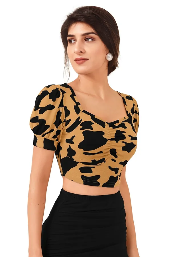 Yellow_Printed_Regular_Fit_Crepe_Puff_Sleeve_Classy_Casual_Top_For_Women