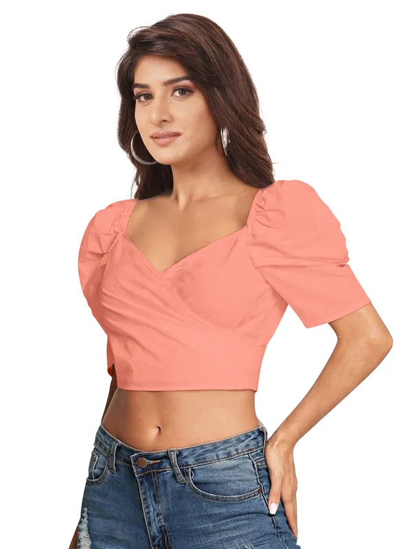 Peach_Sweetheart_Neck_Stylish_Balloon_Sleeves_Top_For_Women