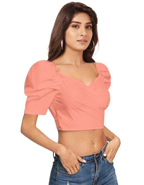 Peach_Sweetheart_Neck_Stylish_Balloon_Sleeves_Top_For_Women