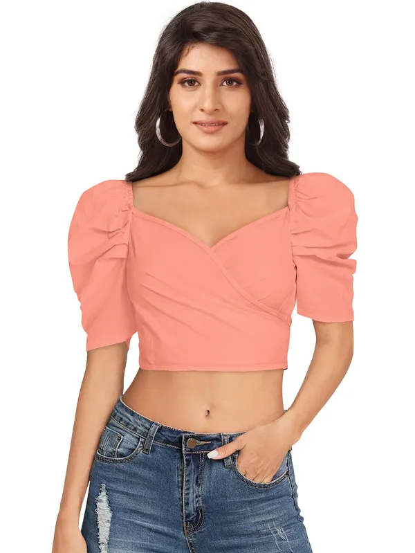 Peach_Sweetheart_Neck_Stylish_Balloon_Sleeves_Top_For_Women