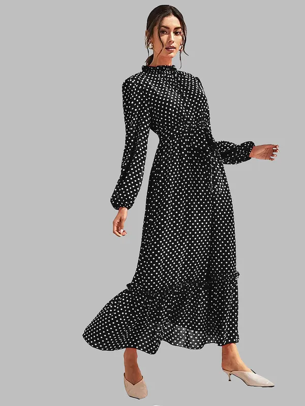 Black_Fashion_Elegant_Dress_V-Neck_Polka_Dot_Printed_Long_Sleeve_Casual_Loose_Cute_Dress_For_Women