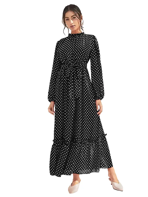Black_Fashion_Elegant_Dress_V-Neck_Polka_Dot_Printed_Long_Sleeve_Casual_Loose_Cute_Dress_For_Women
