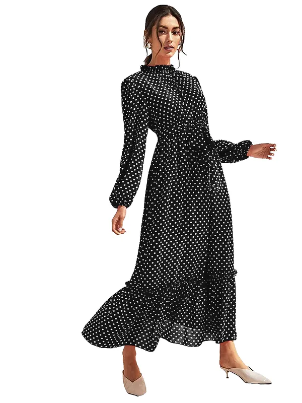 Black_Fashion_Elegant_Dress_V-Neck_Polka_Dot_Printed_Long_Sleeve_Casual_Loose_Cute_Dress_For_Women