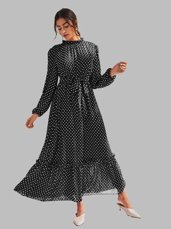 Black_Fashion_Elegant_Dress_V-Neck_Polka_Dot_Printed_Long_Sleeve_Casual_Loose_Cute_Dress_For_Women