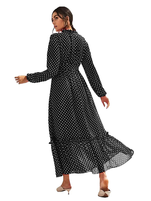 Black_Fashion_Elegant_Dress_V-Neck_Polka_Dot_Printed_Long_Sleeve_Casual_Loose_Cute_Dress_For_Women