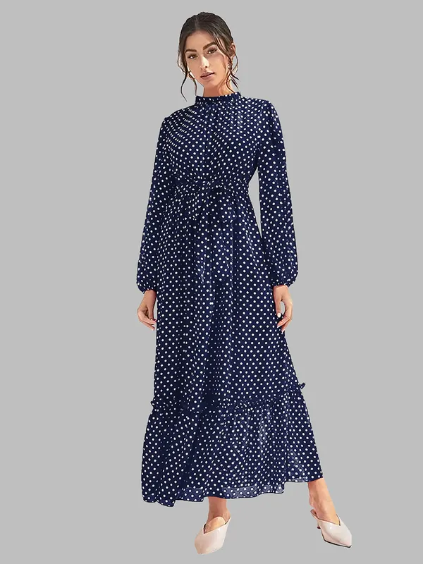 Blue_Fashion_Elegant_Dress_V-Neck_Polka_Dot_Printed_Long_Sleeve_Casual_Loose_Cute_Dress_For_Women