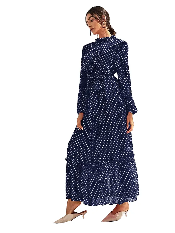 Blue_Fashion_Elegant_Dress_V-Neck_Polka_Dot_Printed_Long_Sleeve_Casual_Loose_Cute_Dress_For_Women
