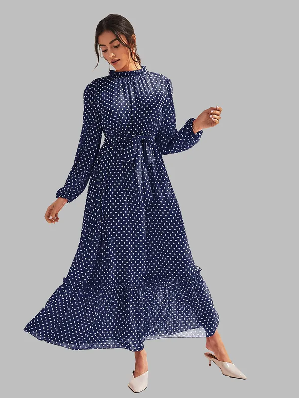 Blue_Fashion_Elegant_Dress_V-Neck_Polka_Dot_Printed_Long_Sleeve_Casual_Loose_Cute_Dress_For_Women