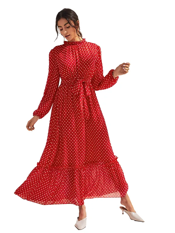 Red_Fashion_Elegant_Dress_V-Neck_Polka_Dot_Printed_Long_Sleeve_Casual_Loose_Cute_Dress_For_Women