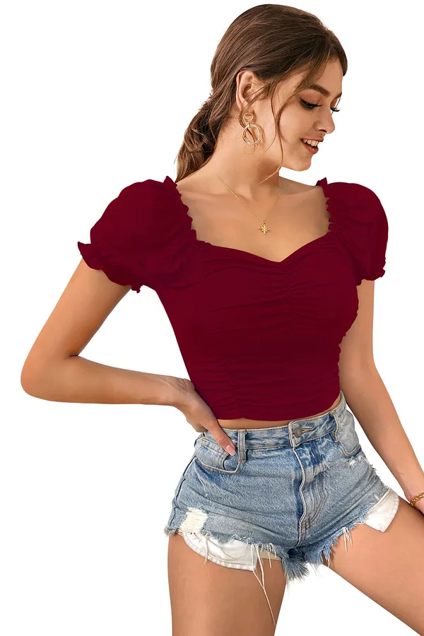Maroon_Sweetheart_Neck_Stylish_Balloon_Sleeves_Top_For_Women