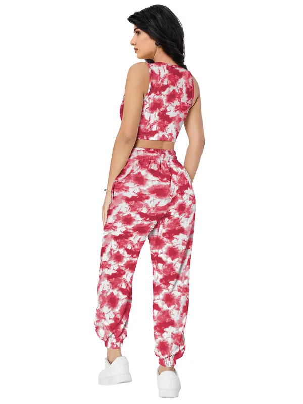 Maroon_Aesthetic_Bodies_Tie_Dye_Twisted_Knot_Round_Neck_&_Sleeveless_Pattern_Jogger_Co-Ord_Set_For_Women