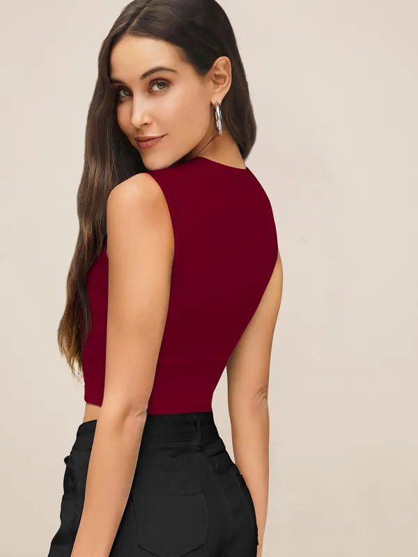Maroon_Sweetheart_Neck_Blouson_Top_For_Women