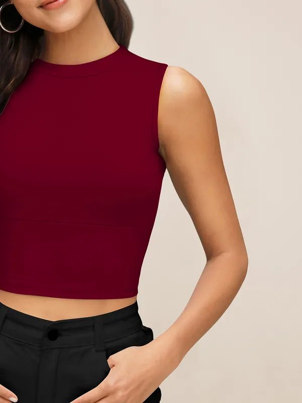 Maroon_Sweetheart_Neck_Blouson_Top_For_Women