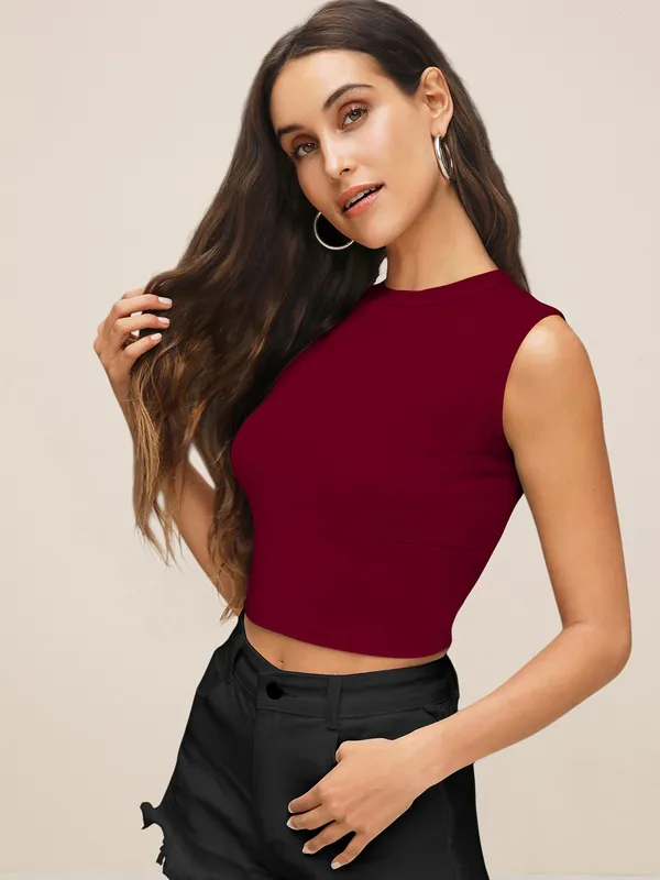 Maroon_Sweetheart_Neck_Blouson_Top_For_Women