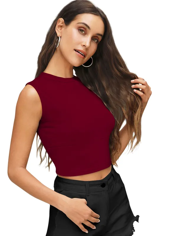 Maroon_Sweetheart_Neck_Blouson_Top_For_Women