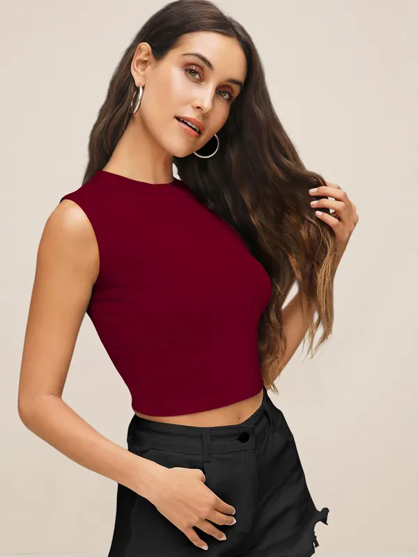 Maroon_Sweetheart_Neck_Blouson_Top_For_Women