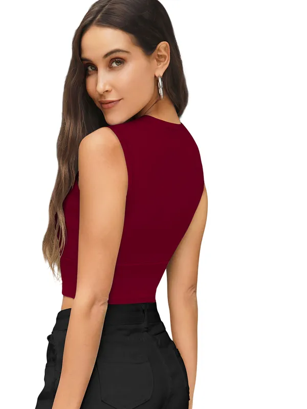 Maroon_Sweetheart_Neck_Blouson_Top_For_Women
