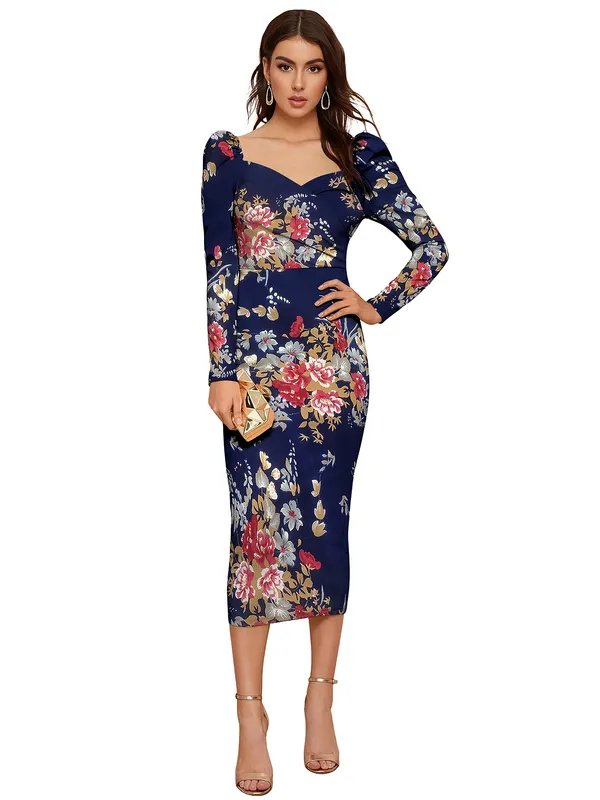 Blue_Floral_Printed_Sweetheart_Neck_Slim_Fit_Bodycon_Bodycon_Midi_Dress_For_Women