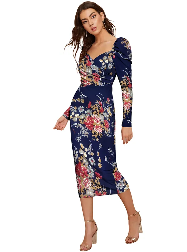 Blue_Floral_Printed_Sweetheart_Neck_Slim_Fit_Bodycon_Bodycon_Midi_Dress_For_Women