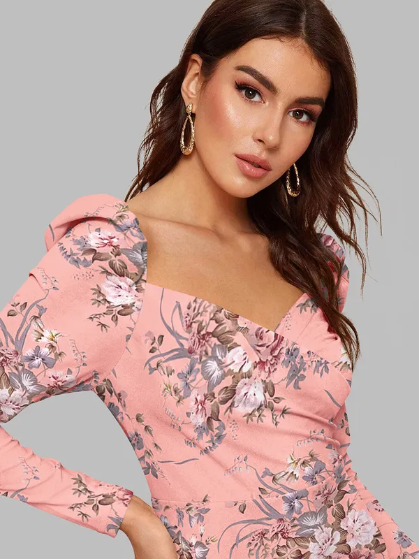 Peach_Floral_Printed_Sweetheart_Neck_Slim_Fit_Bodycon_Bodycon_Western_Dress_For_Women