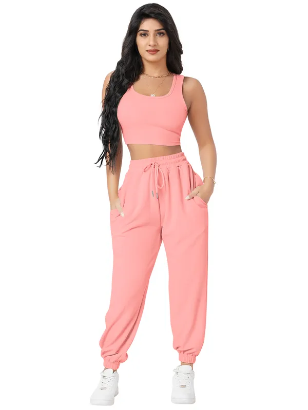 Peach_Black_Round_Neck_Top_And_Joggers_Co-Ord_Set_For_Women