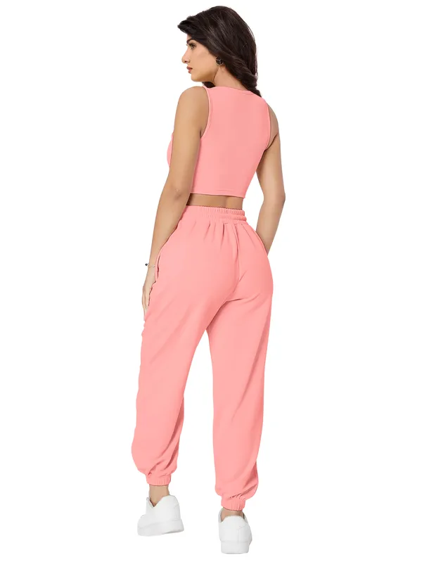 Peach_Black_Round_Neck_Top_And_Joggers_Co-Ord_Set_For_Women