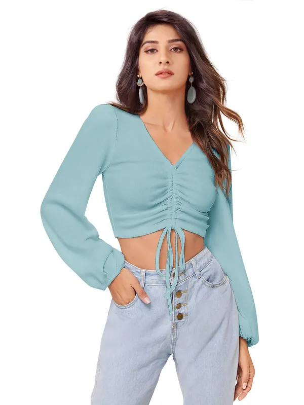 Pista_Casual_Balloon_Sleeve_Solid_Top_For_Women