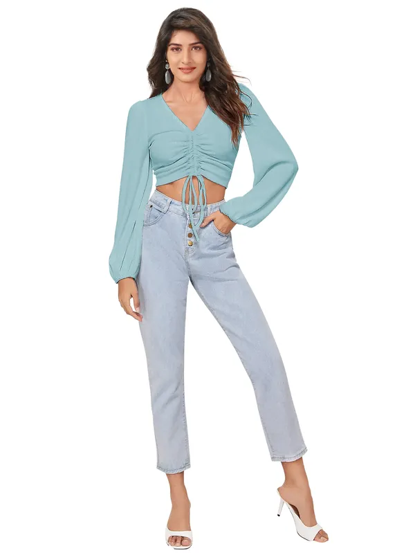 Pista_Casual_Balloon_Sleeve_Solid_Top_For_Women
