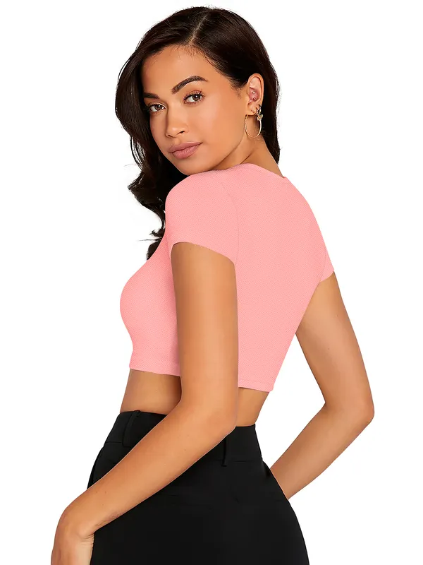 Peach_Cute_Summer_Scoop_Neck_Basic_Tees_Slim_Fit_Trendy_Short_Sleeve_T-Shirt_For_Women