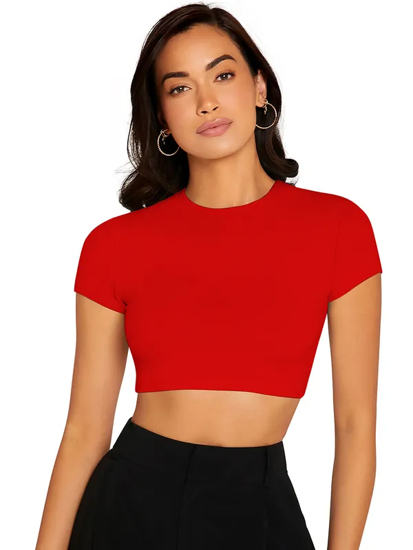 Red_Cute_Summer_Scoop_Neck_Basic_Tees_Slim_Fit_Trendy_Short_Sleeve_T-Shirt_For_Women