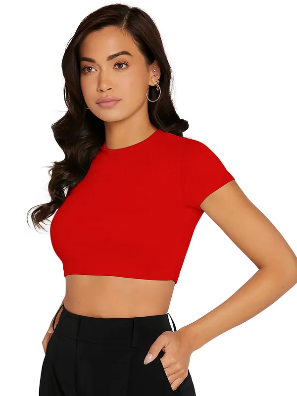 Red_Cute_Summer_Scoop_Neck_Basic_Tees_Slim_Fit_Trendy_Short_Sleeve_T-Shirt_For_Women