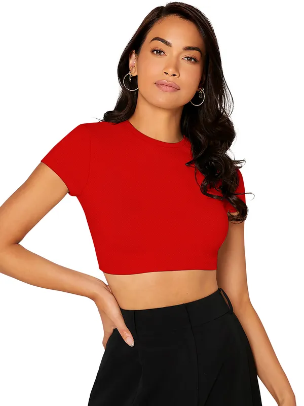 Red_Cute_Summer_Scoop_Neck_Basic_Tees_Slim_Fit_Trendy_Short_Sleeve_T-Shirt_For_Women