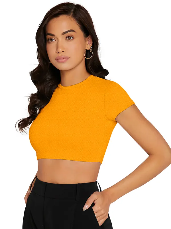 Yellow_Cute_Summer_Scoop_Neck_Basic_Tees_Slim_Fit_Trendy_Short_Sleeve_T-Shirt_For_Women