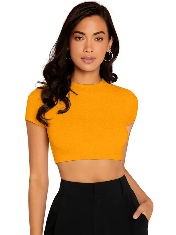 Yellow_Cute_Summer_Scoop_Neck_Basic_Tees_Slim_Fit_Trendy_Short_Sleeve_T-Shirt_For_Women