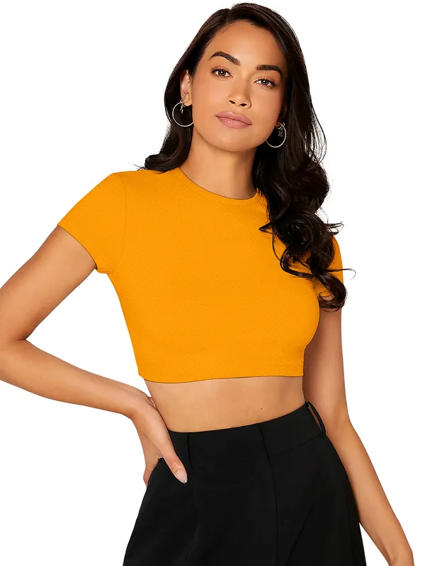 Yellow_Cute_Summer_Scoop_Neck_Basic_Tees_Slim_Fit_Trendy_Short_Sleeve_T-Shirt_For_Women