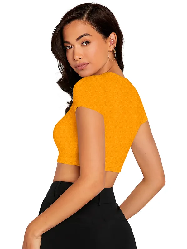 Yellow_Cute_Summer_Scoop_Neck_Basic_Tees_Slim_Fit_Trendy_Short_Sleeve_T-Shirt_For_Women
